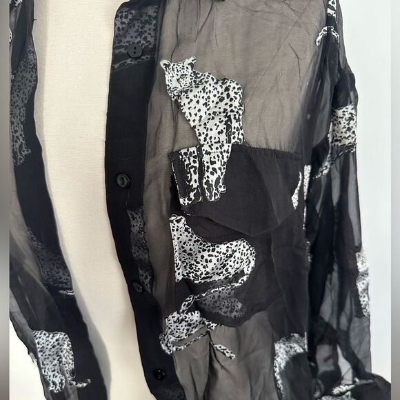 The Kooples Panther Women's Blouse Black Burnout Chiffon Long Sleeve Top Size 1 - Picture 3 of 7